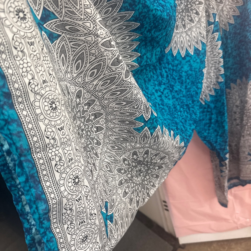 Women's Teal White Mandala Asymmetrical Jumpsuit - Picture 4 of 5